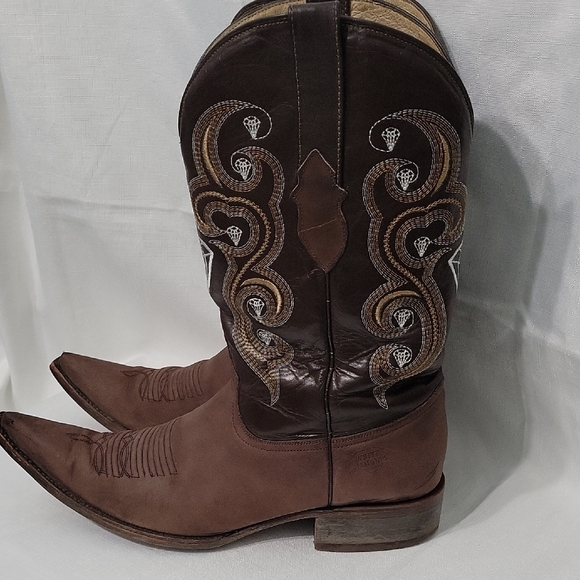White Diamonds Brown Western Cowboy Boots with Embroidery Size 10.5 main image 9